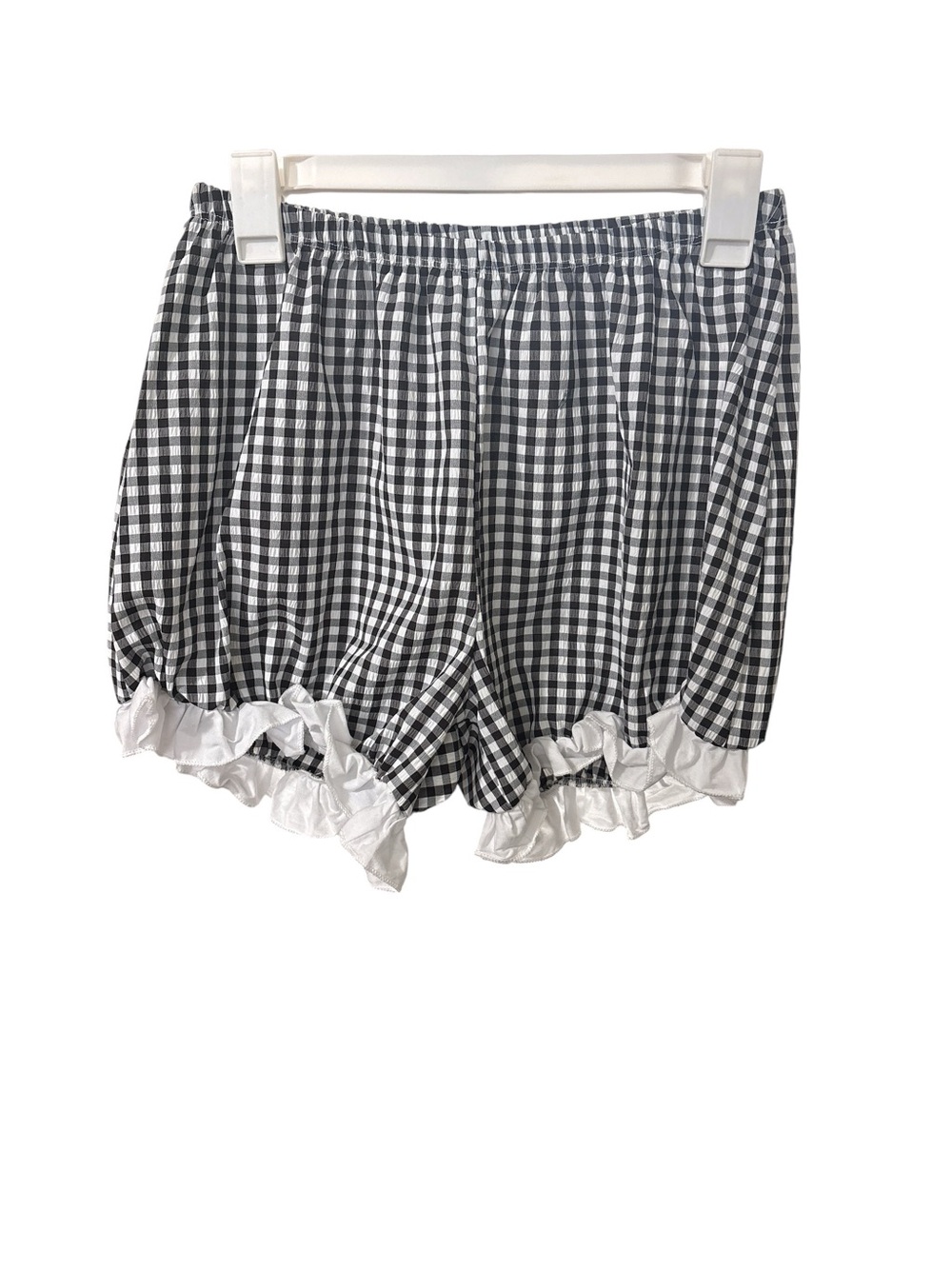 Women's High-Waist Black & White Gingham Ruffle Shorts